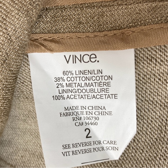 Vince Women’s Beige Linen Blend Blazer Jacket Size 2 Coastal Euro Summer Preppy - Picture 7 of 10